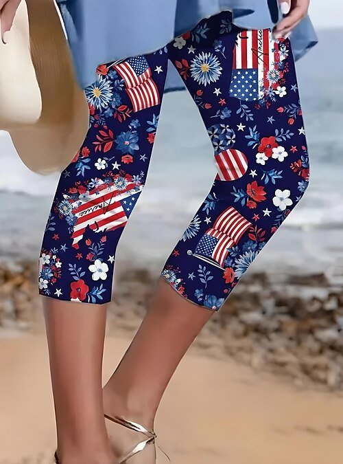 Independence Day Patriotic Leggings Capri Pants