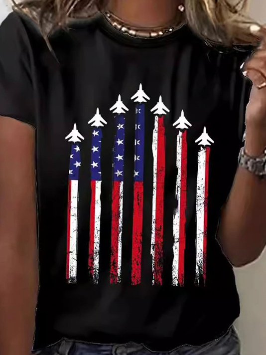 Jersey Crew Neck Casual Independence Day T-Shirt