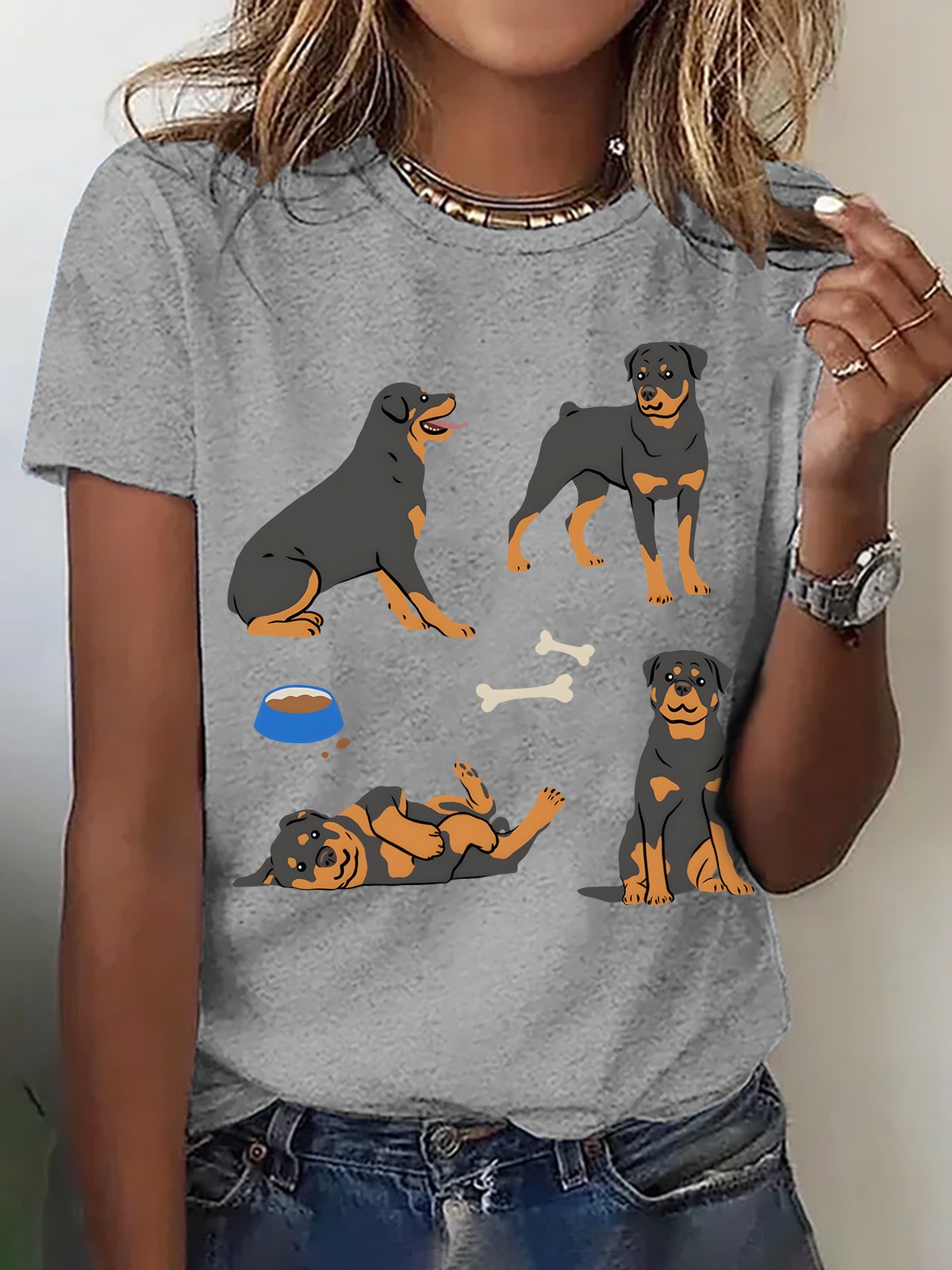 Cute Rottweiler Dog Cotton T-shirt