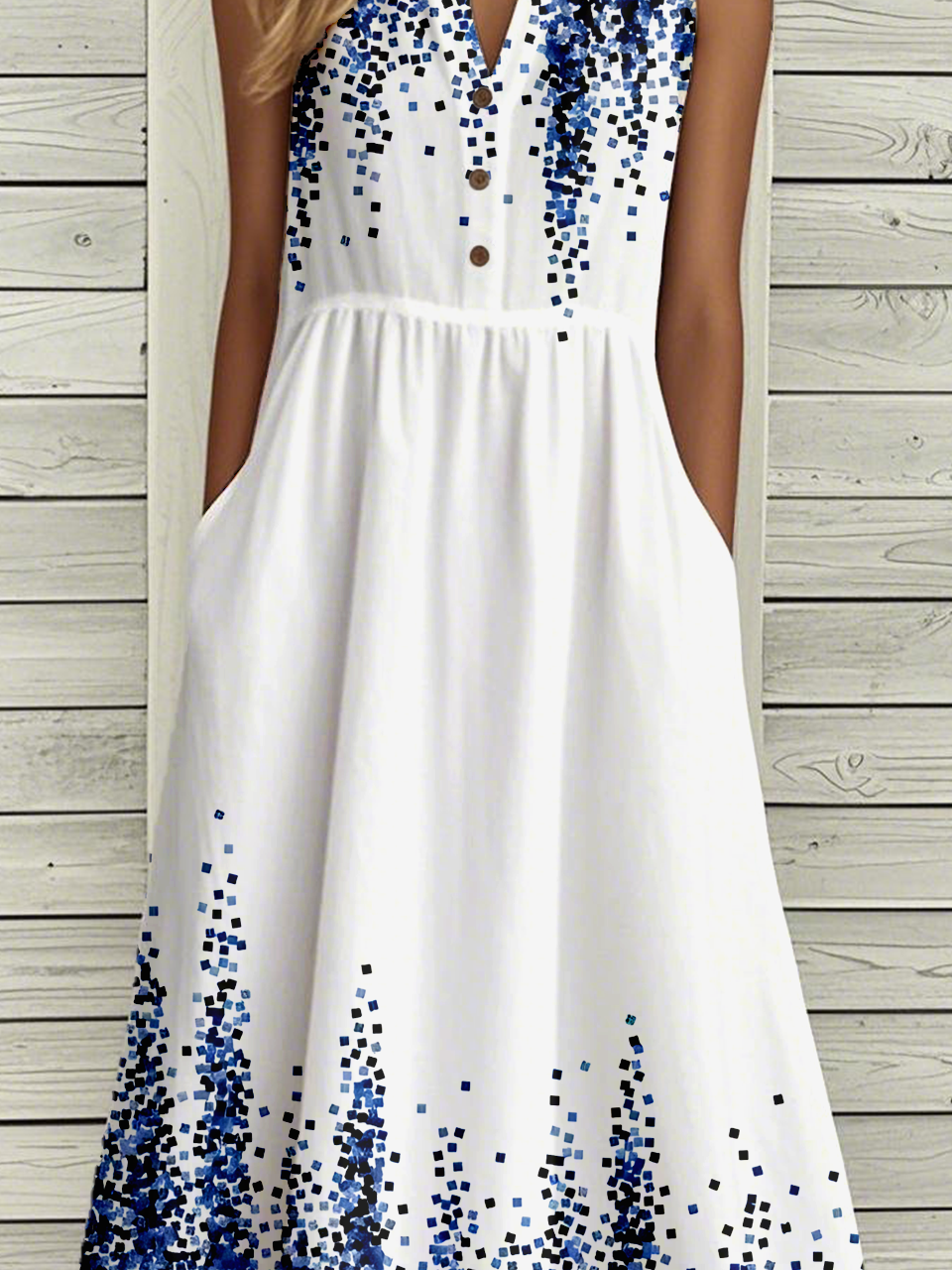 Casual Loose Buckle Notched Dress