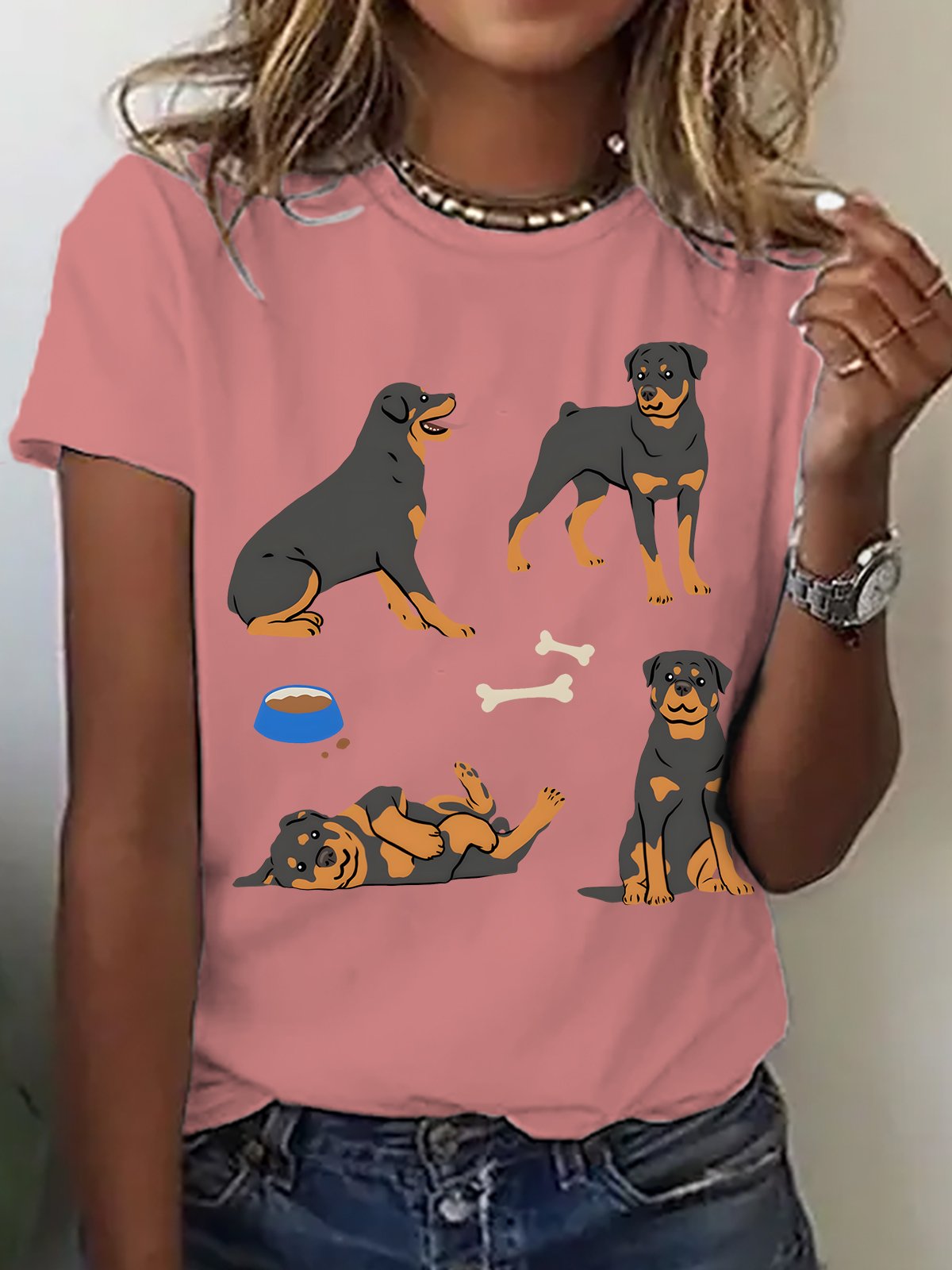 Cute Rottweiler Dog Cotton T-shirt