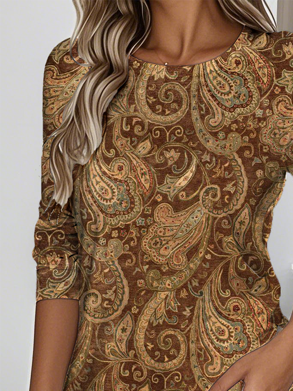 Jersey Paisley Casual Crew Neck T-Shirt