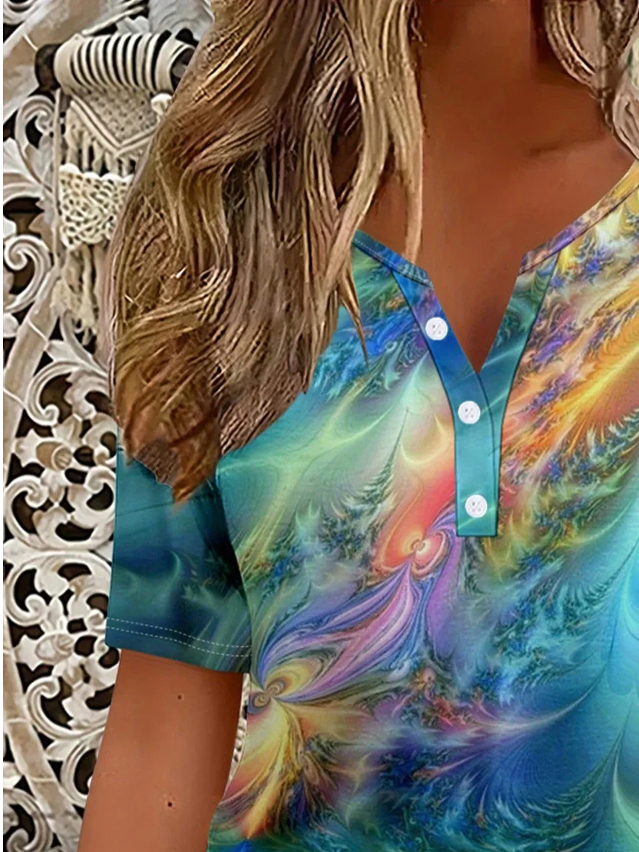 Women's Short Sleeve T-shirt Summer Blue Abstract Printing Crew Neck Daily Going Out Casual Top