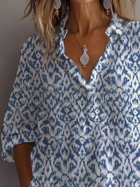 Women's Geometric Print Casual Button-Down Shirt