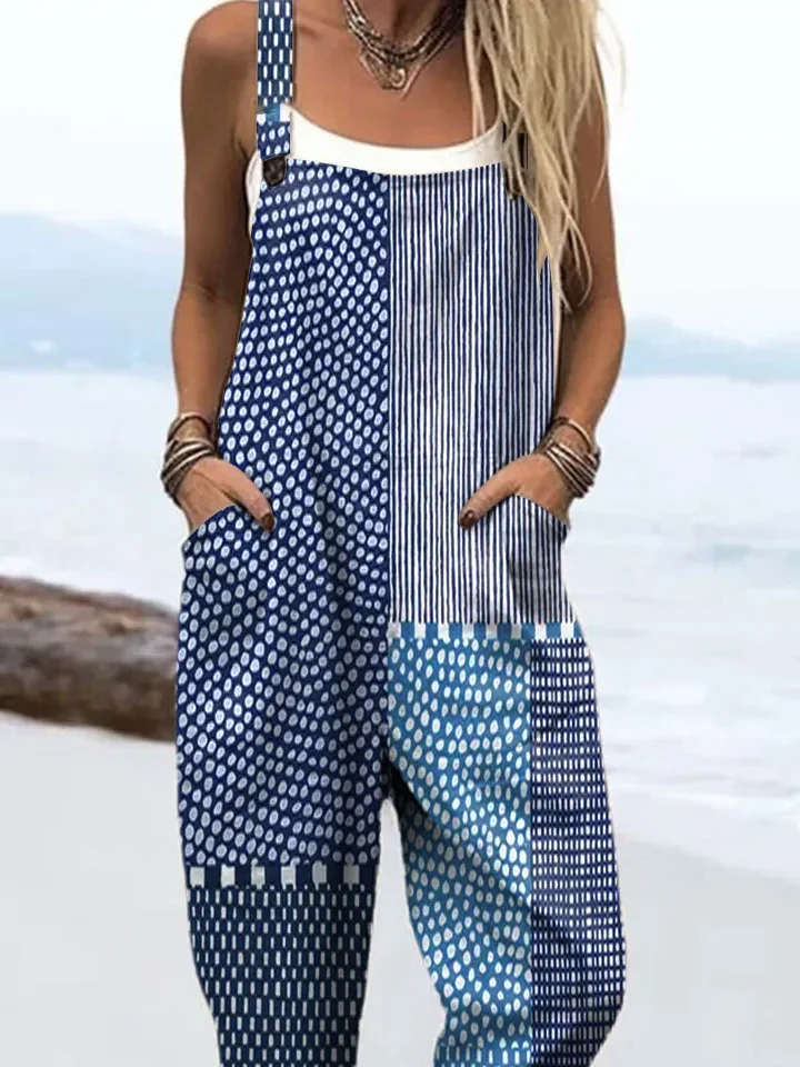 Women's H-Line Overall Square Neck Daily Going Out Casual Printing Striped Spring/Fall Long Jumpsuit Romper