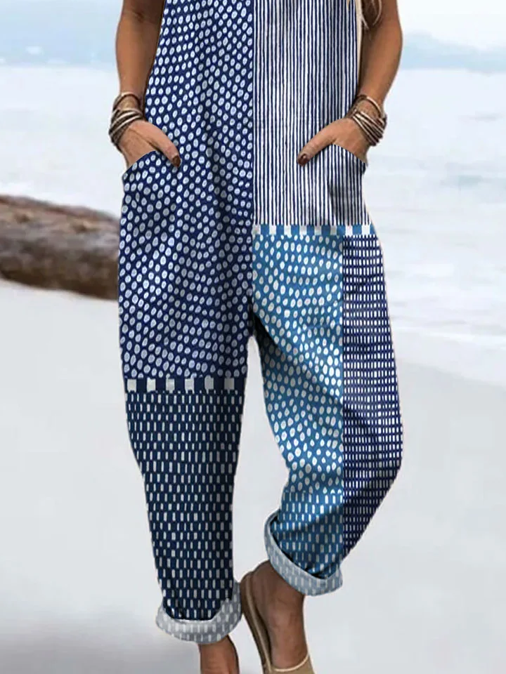 Women's H-Line Overall Square Neck Daily Going Out Casual Printing Striped Spring/Fall Long Jumpsuit Romper