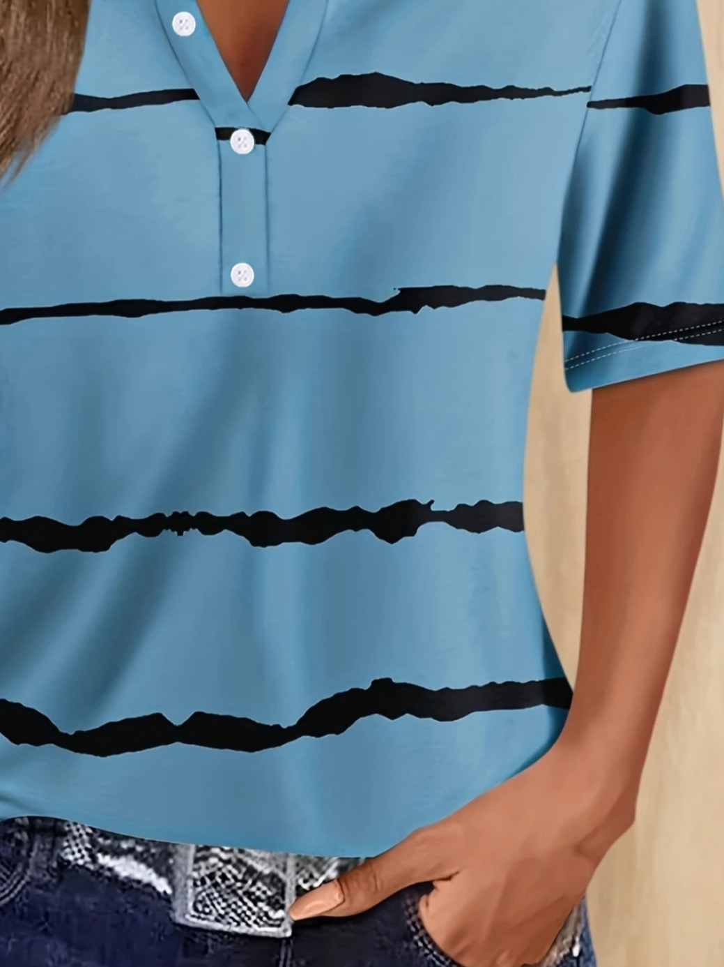 Women's Short Sleeve T-shirt Summer Blue Striped Printing Crew Neck Daily Going Out Casual Top