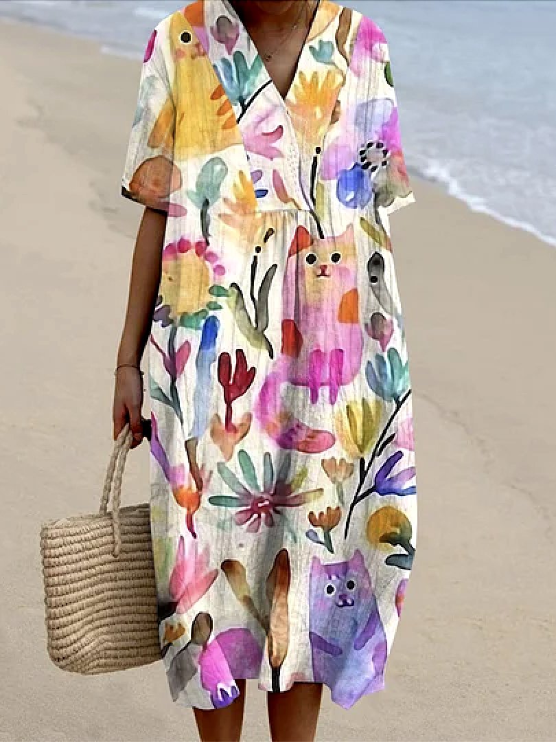 Floral Casual Dress With No