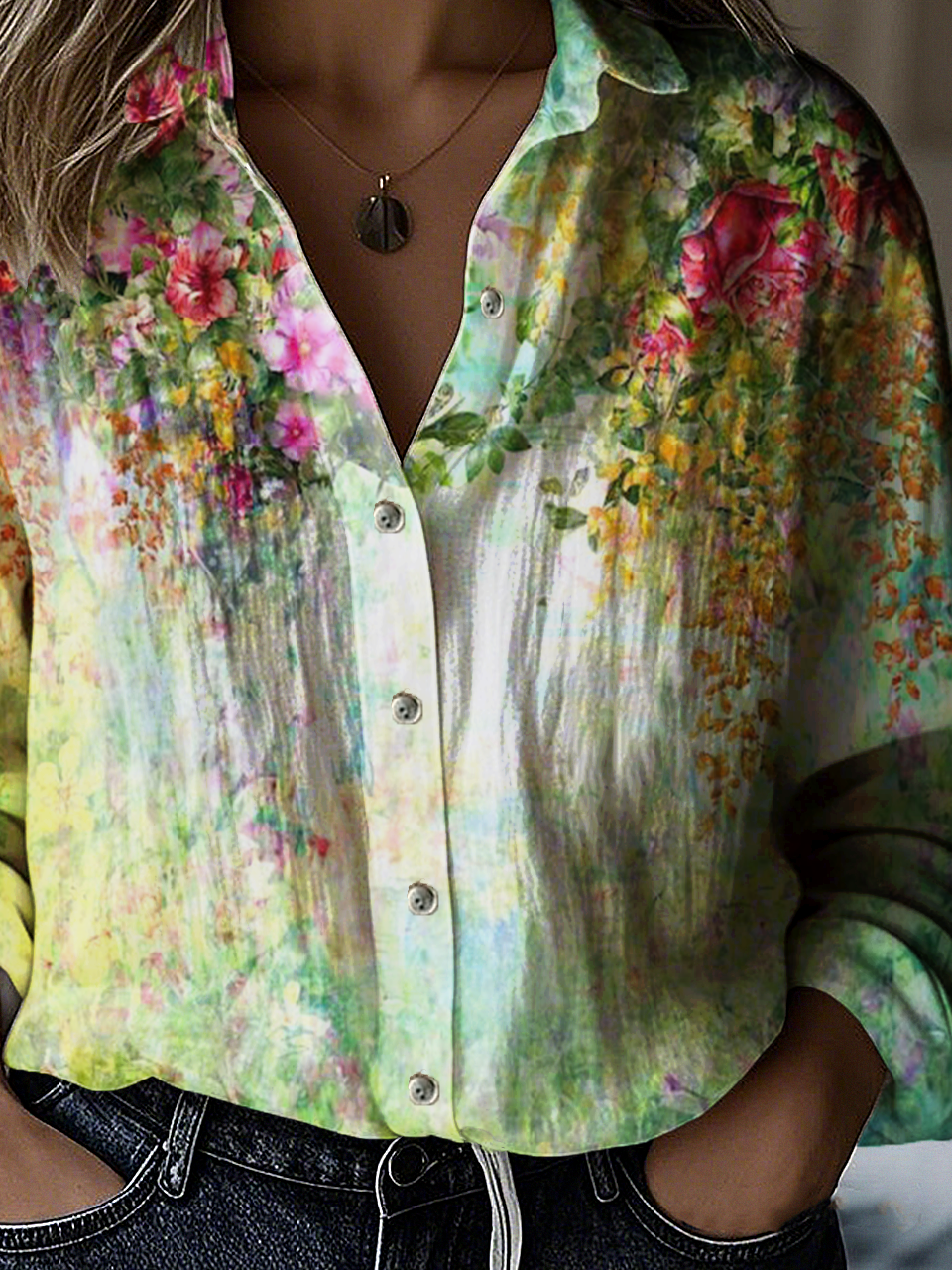 Shirt Collar Casual Loose Gradient Pattern Shirt
