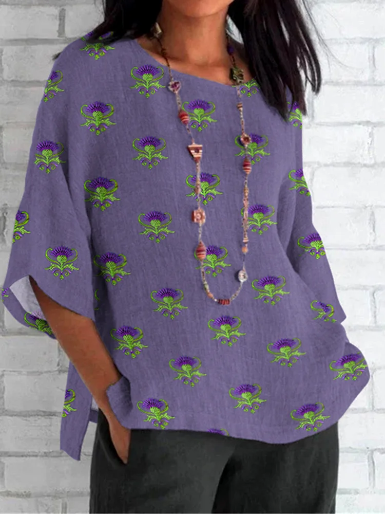 Regular Fit Cotton Casual Floral T-Shirt