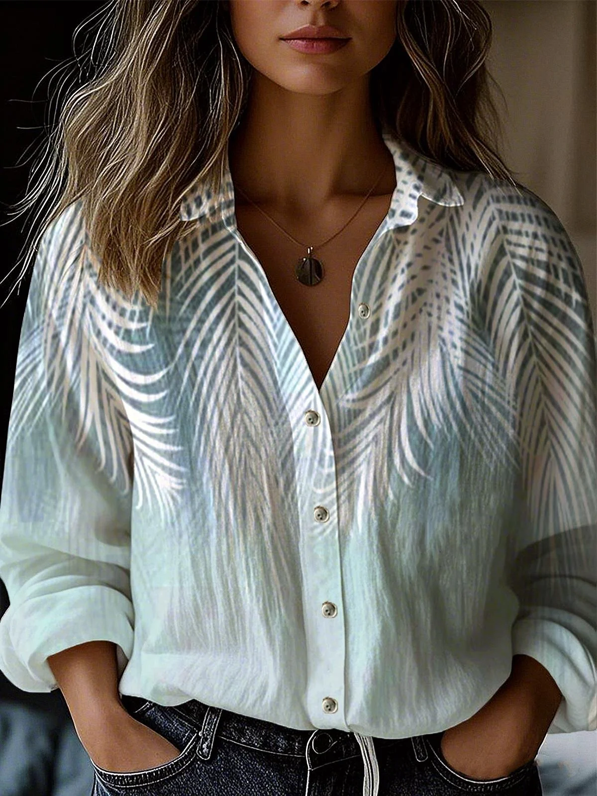Gradient Pattern Shirt Collar Loose Casual Shirt