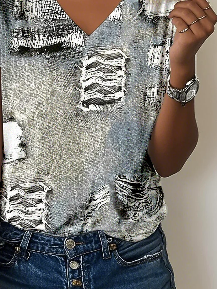 Loose V Neck Casual Jersey T-Shirt