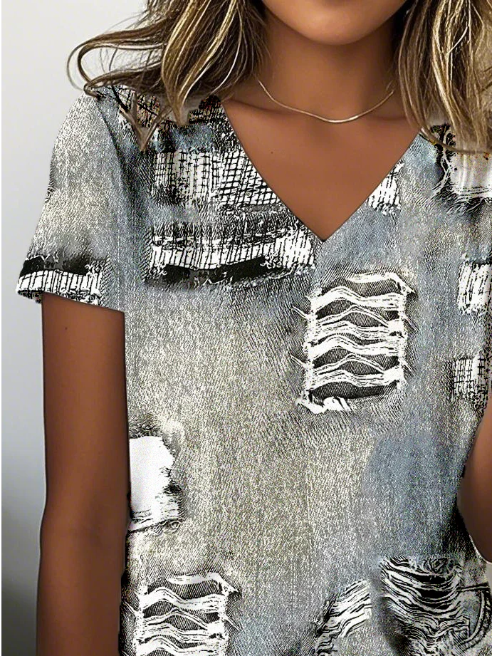 Loose V Neck Casual Jersey T-Shirt