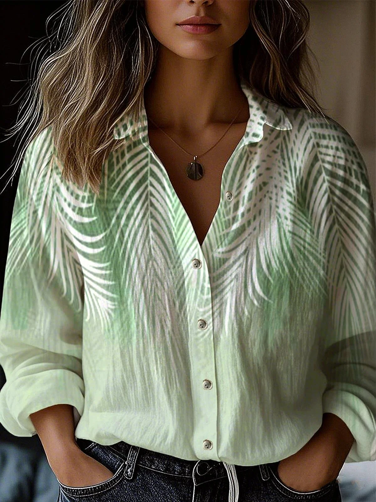 Gradient Pattern Shirt Collar Loose Casual Shirt