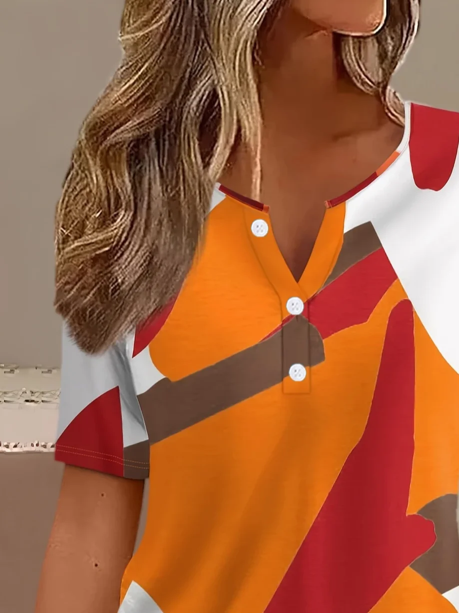 Women's Short Sleeve T-shirt Summer Orange Abstract Printing Crew Neck Daily Going Out Casual Top