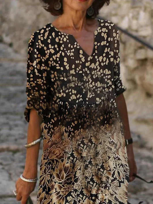 Women's Floral Print V-Neck Dress