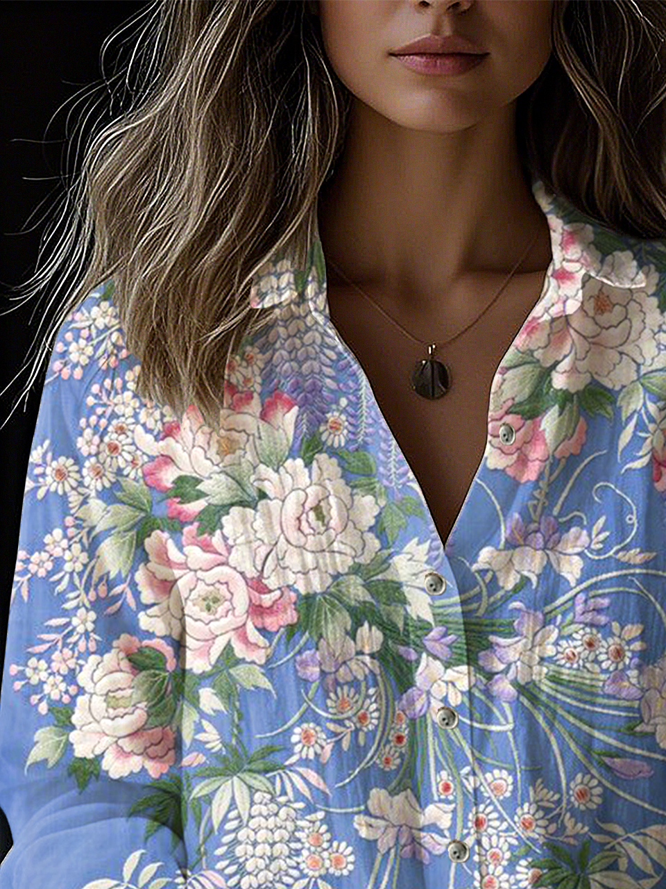 Shirt Collar Casual Loose Floral Shirt