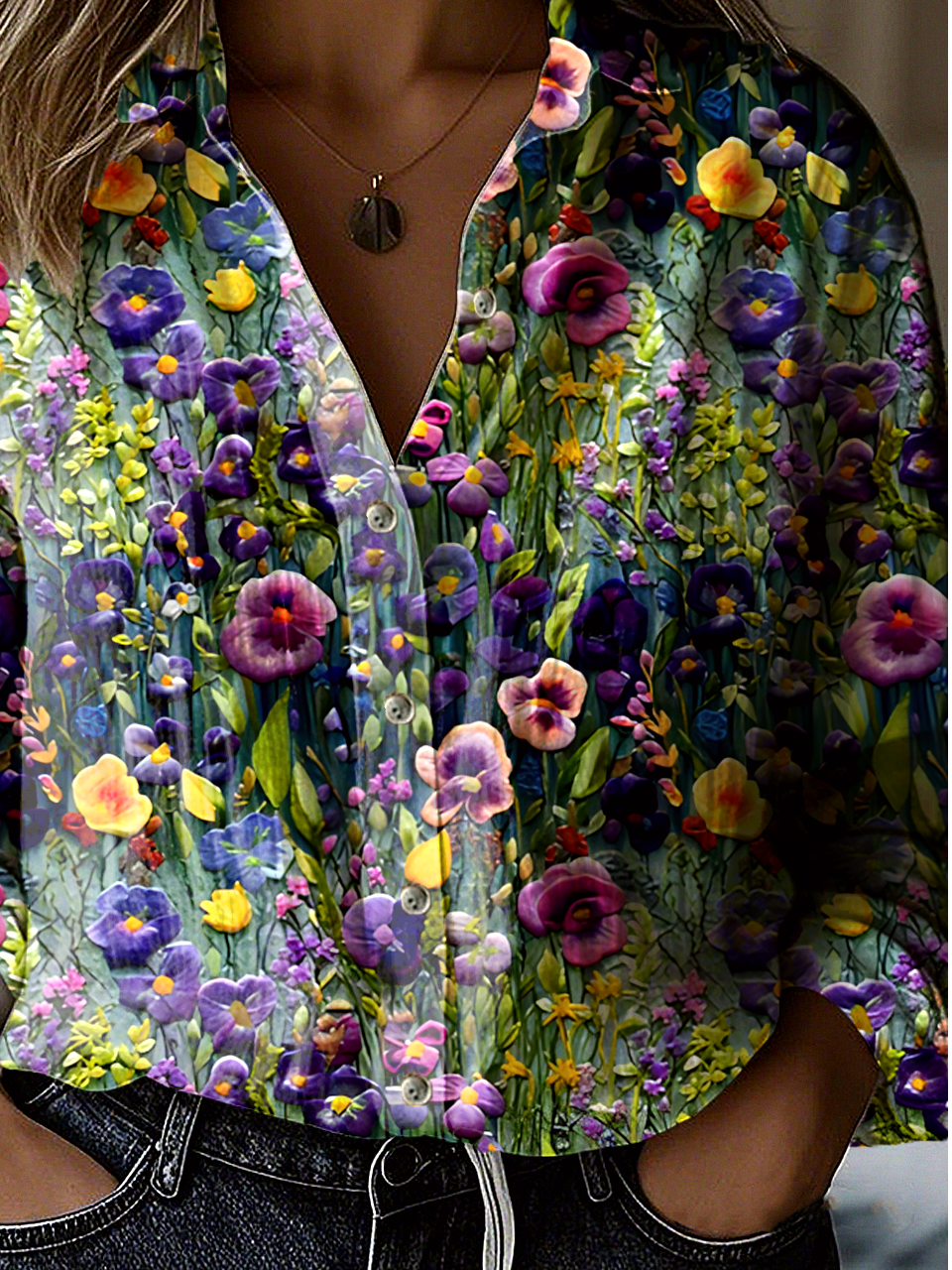Loose Shirt Collar Casual Floral Shirt