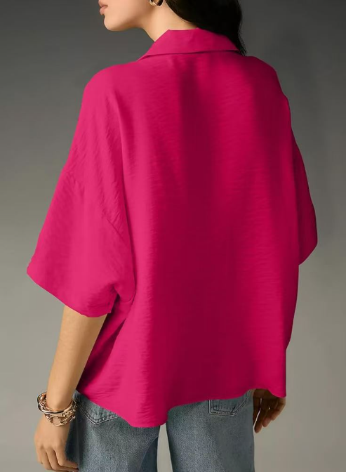 Women's Half Sleeve Shirt Summer Pink Plain Split Joint Shawl Collar Daily Going Out Casual Top