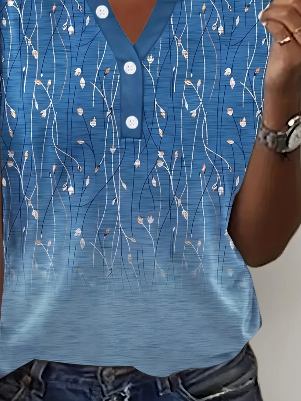 Women's Short Sleeve T-shirt Summer Blue Floral Printing Crew Neck Daily Going Out Casual Top