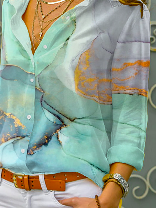 Abstract Shirt Collar Loose Casual Shirt