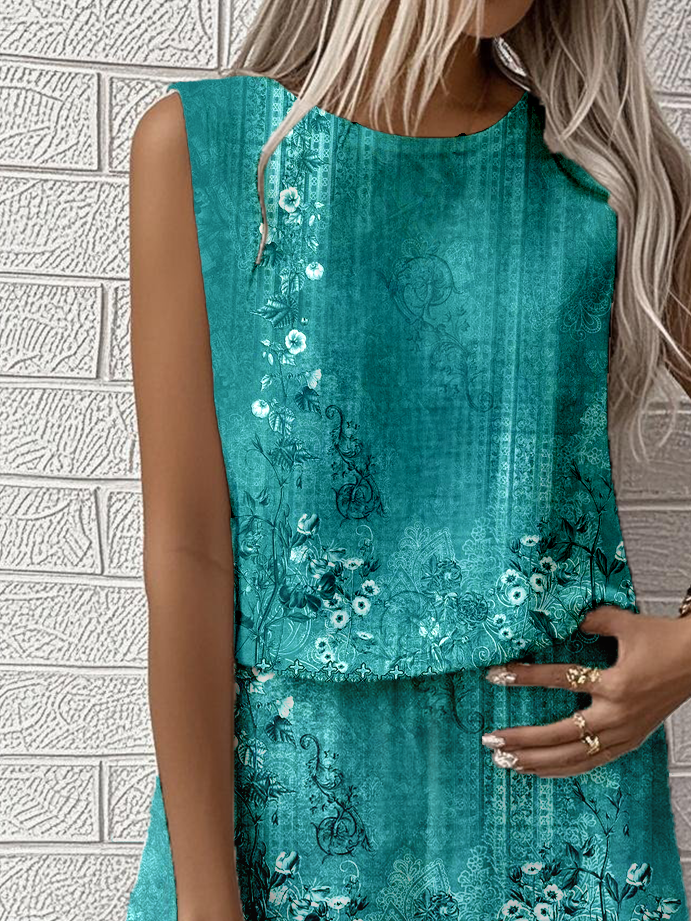 Crew Neck Casual Loose Geometric Two-Piece Set