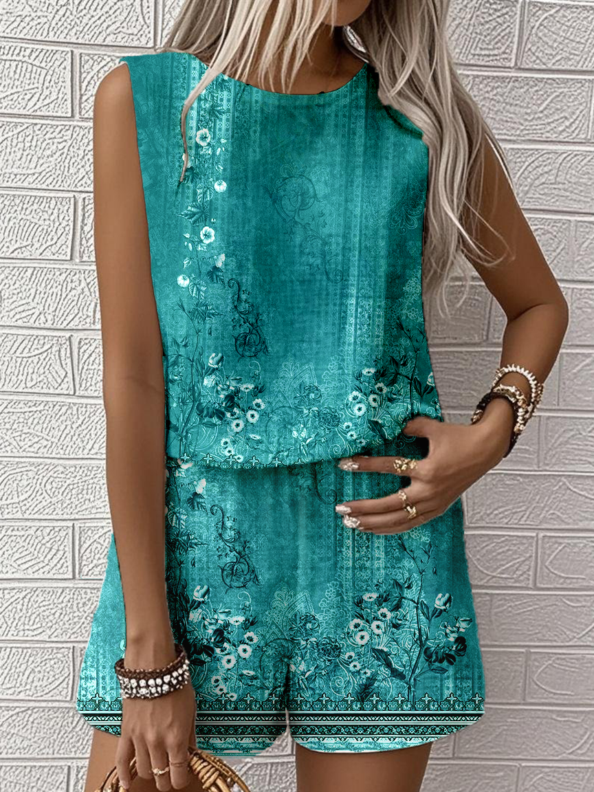 Crew Neck Casual Loose Geometric Two-Piece Set
