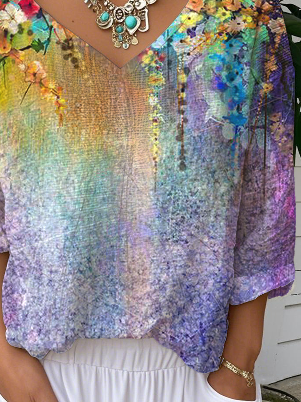 Loose Jersey V Neck Vintage T-Shirt