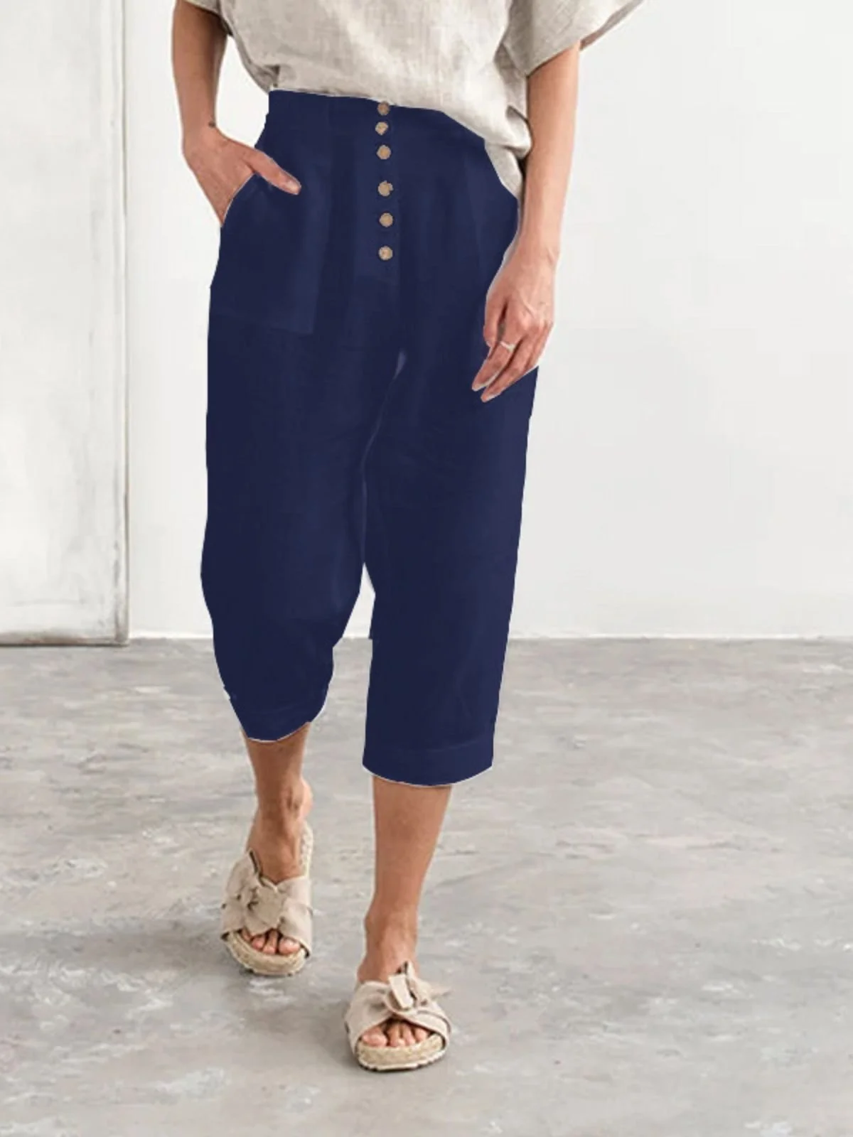 Regular Fit Cotton Plain Casual Pants