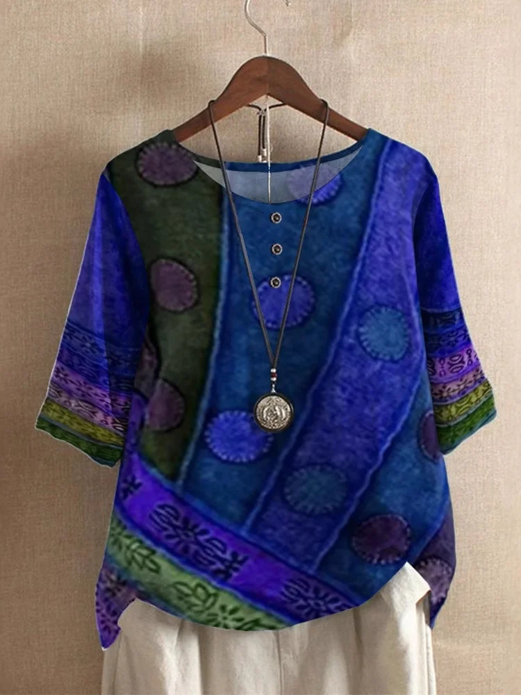 Women's Short Sleeve T-shirt Summer Green Geometric V Neck Daily Going Out Casual Top