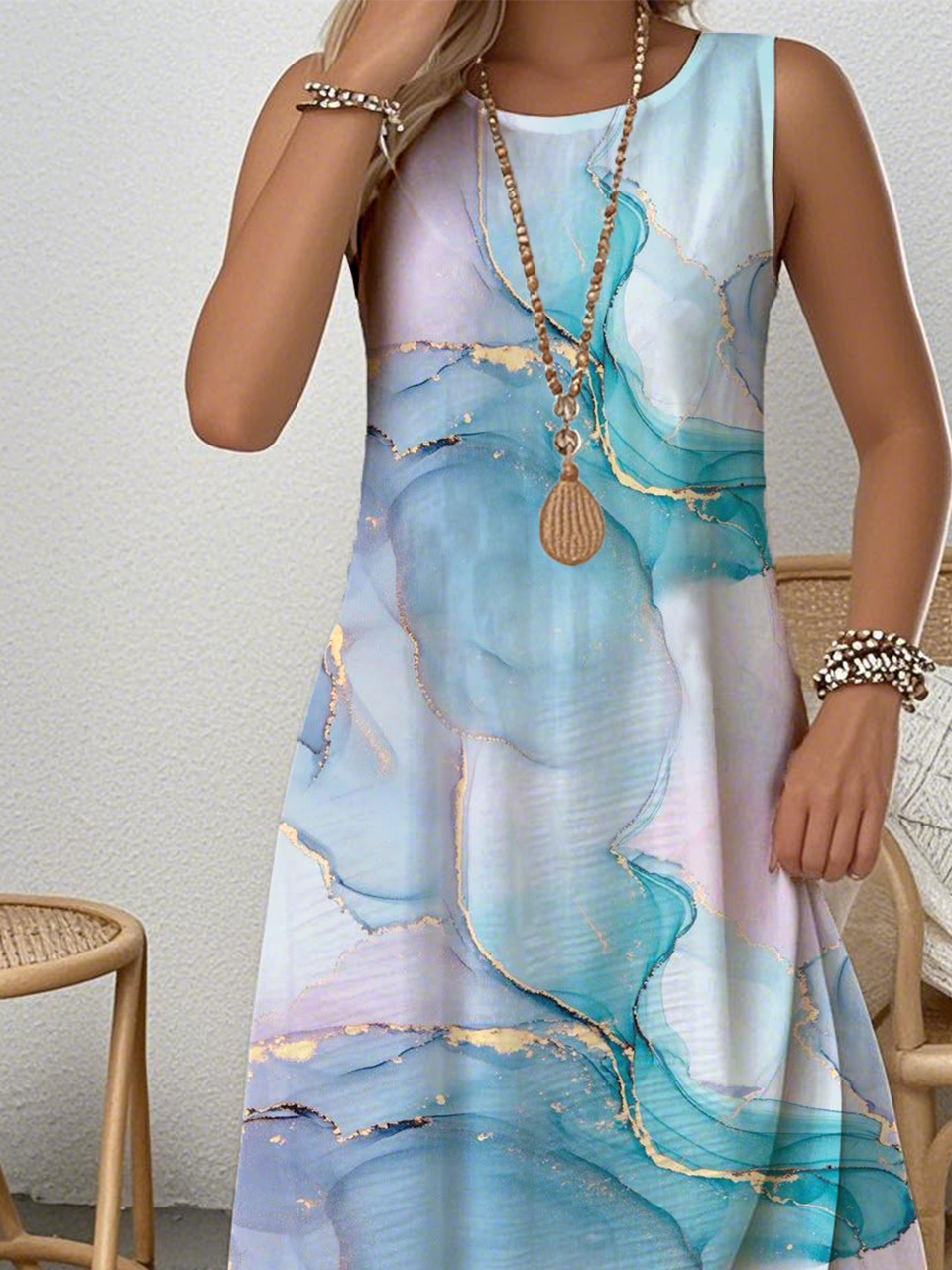 Casual Cotton Abstract Loose Dress