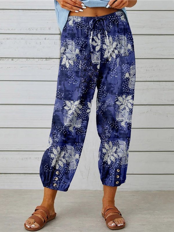 Women's  Elastic Waist H-Line Baggy Pants Daily Going Out Pants White Vintage Printing Geometric Spring/Fall Pants