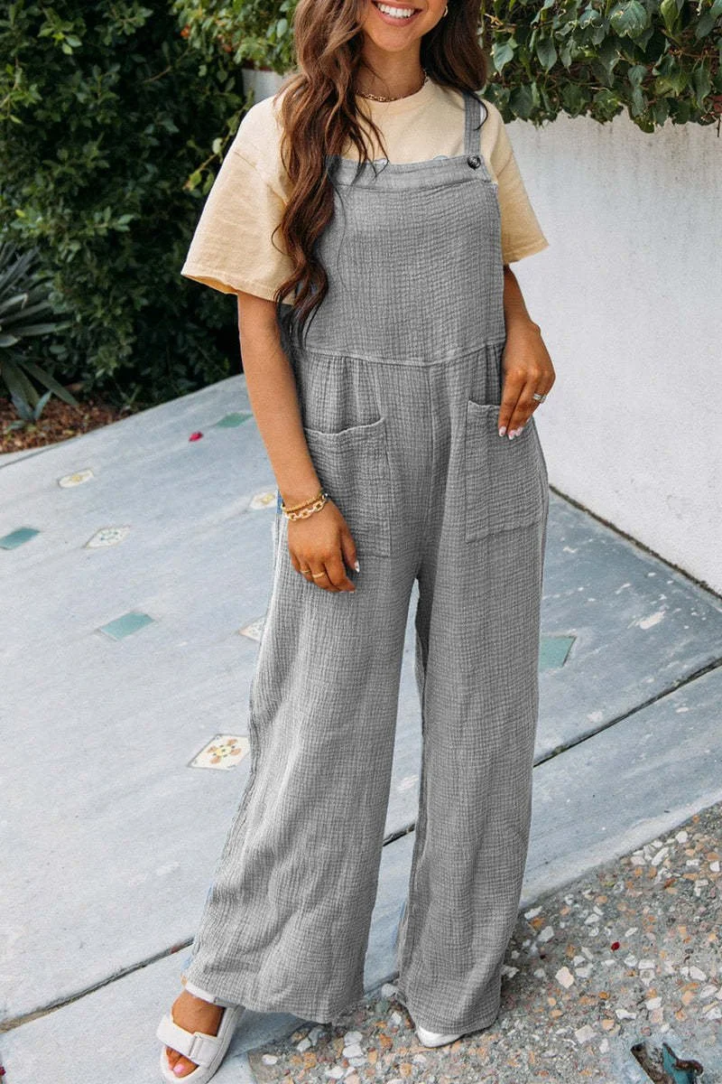 Women's H-Line Overall Spaghetti Daily Going Out Casual Buckle Plain Summer Long Jumpsuit Romper