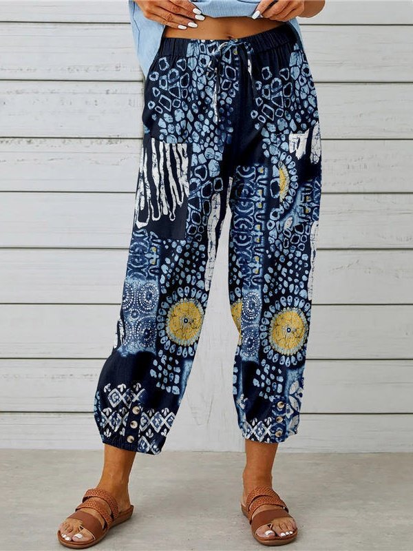 Women's  Elastic Waist H-Line Baggy Pants Daily Going Out Pants White Vintage Printing Geometric Spring/Fall Pants