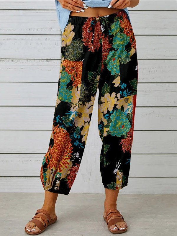 Women's  Elastic Waist H-Line Baggy Pants Daily Going Out Pants White Vintage Printing Geometric Spring/Fall Pants