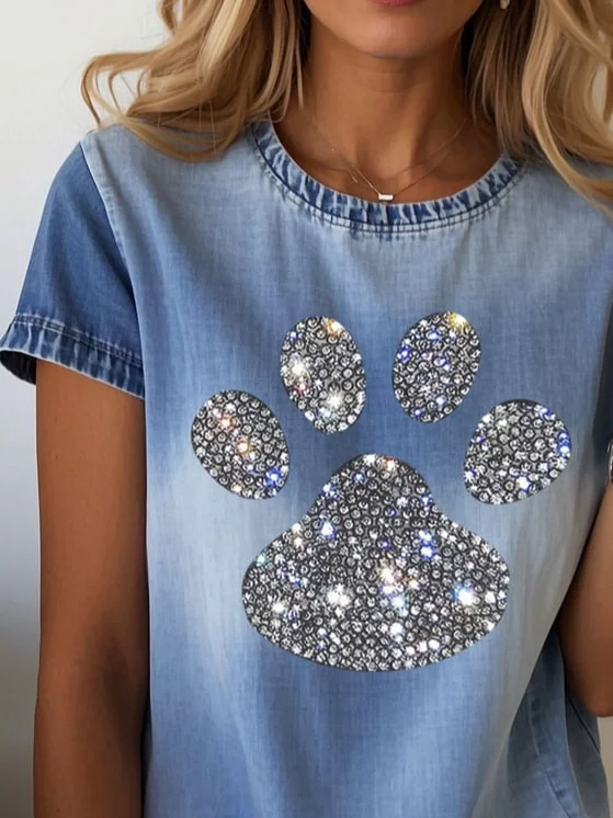 Print Casual Round Neck Short Sleeve T-Shirt