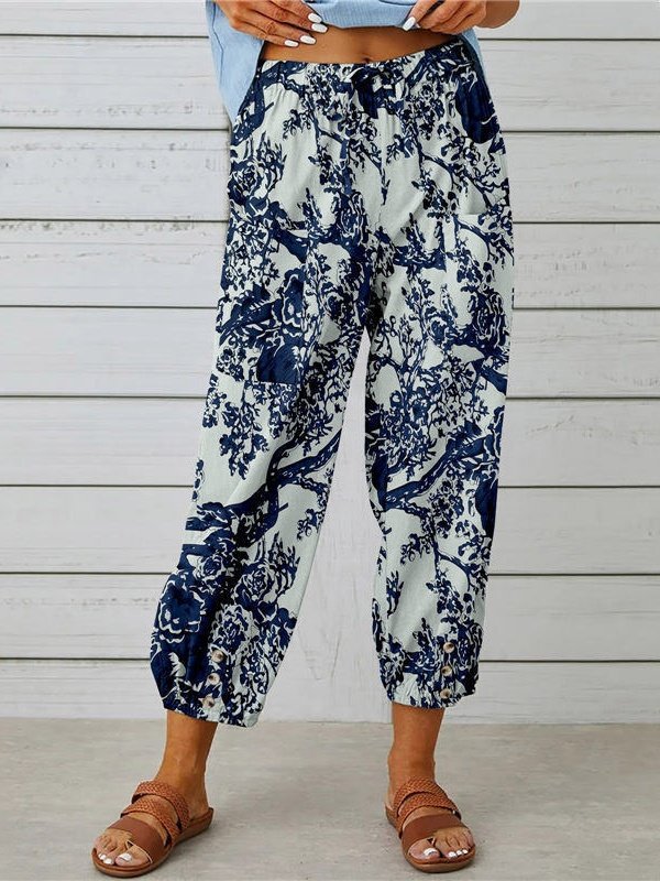 Women's  Elastic Waist H-Line Baggy Pants Daily Going Out Pants White Vintage Printing Geometric Spring/Fall Pants