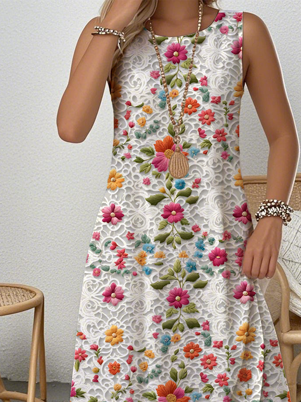 Casual Nationality/Ethnic Crew Neck Dress