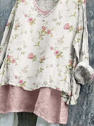 Women's Long Sleeve Blouse Spring/Fall Apricot Floral Printing V Neck Daily Going Out Casual Top