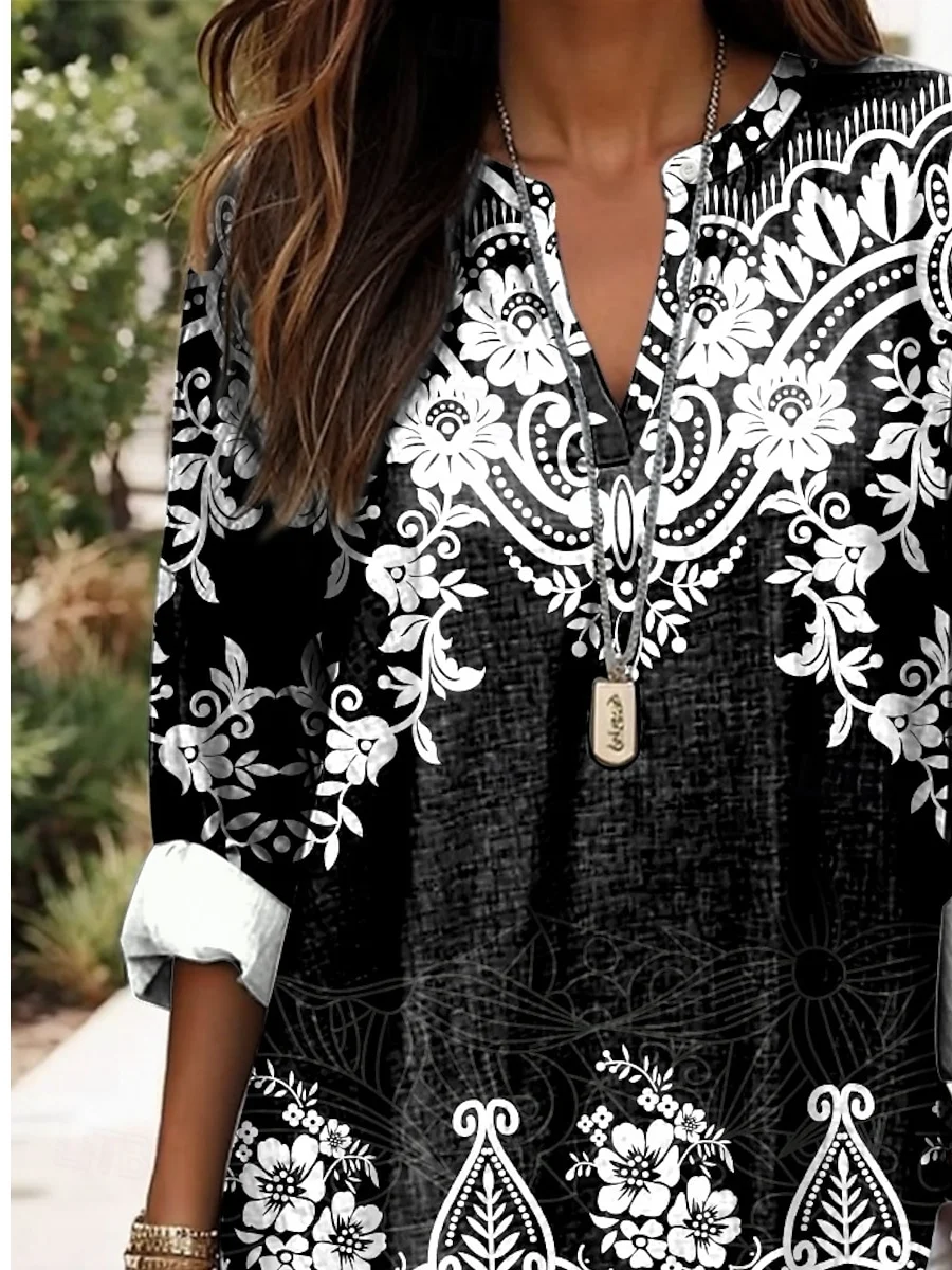 Women's Graphic Geometric Elegant Daily Long Sleeve V Neck Regular Tops