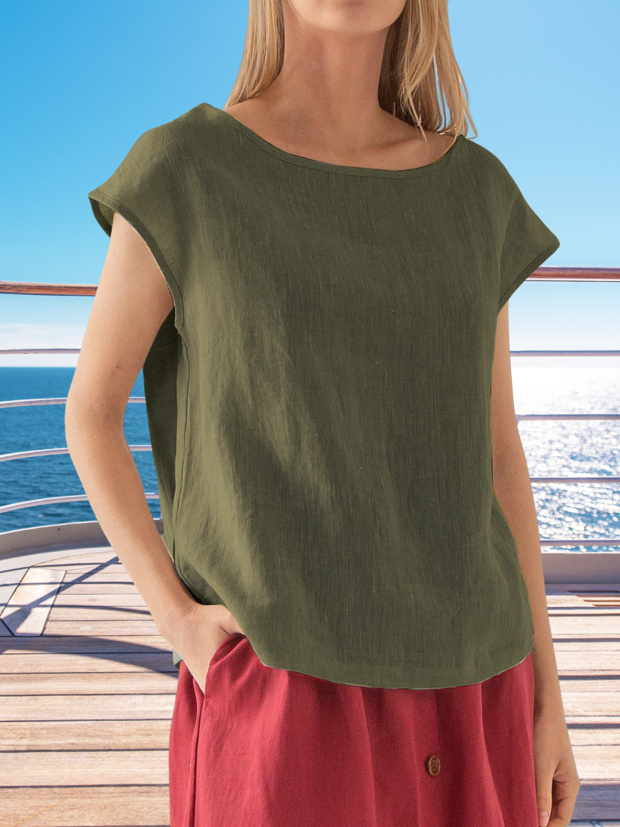 Women's Short Sleeve T-shirt Summer Apricot Plain Linen Crew Neck Daily Going Out Casual Top
