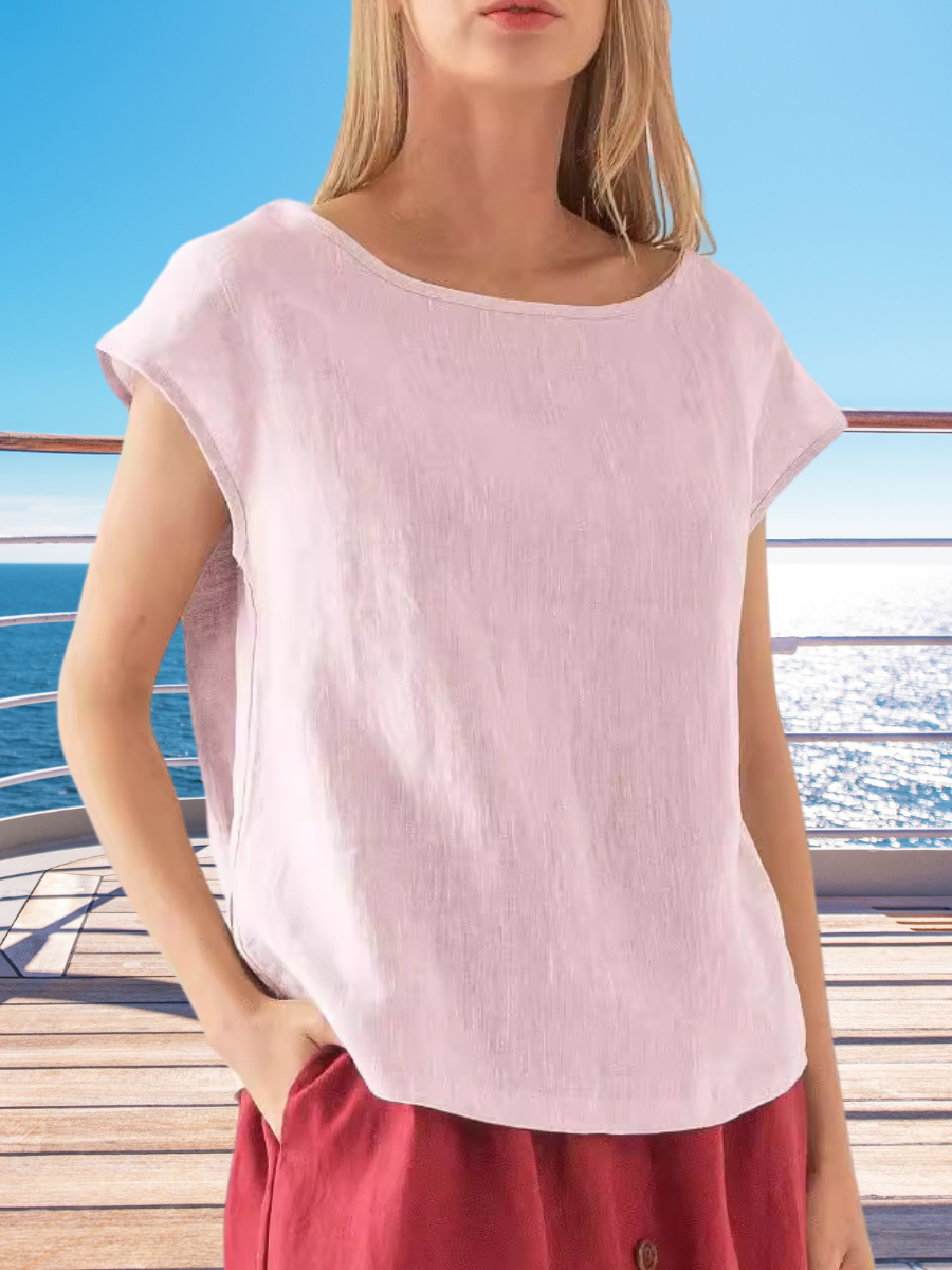 Women's Short Sleeve T-shirt Summer Apricot Plain Linen Crew Neck Daily Going Out Casual Top