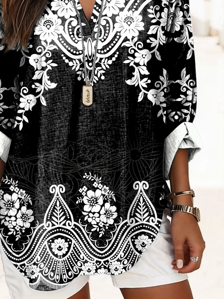 Women's Graphic Geometric Elegant Daily Long Sleeve V Neck Regular Tops