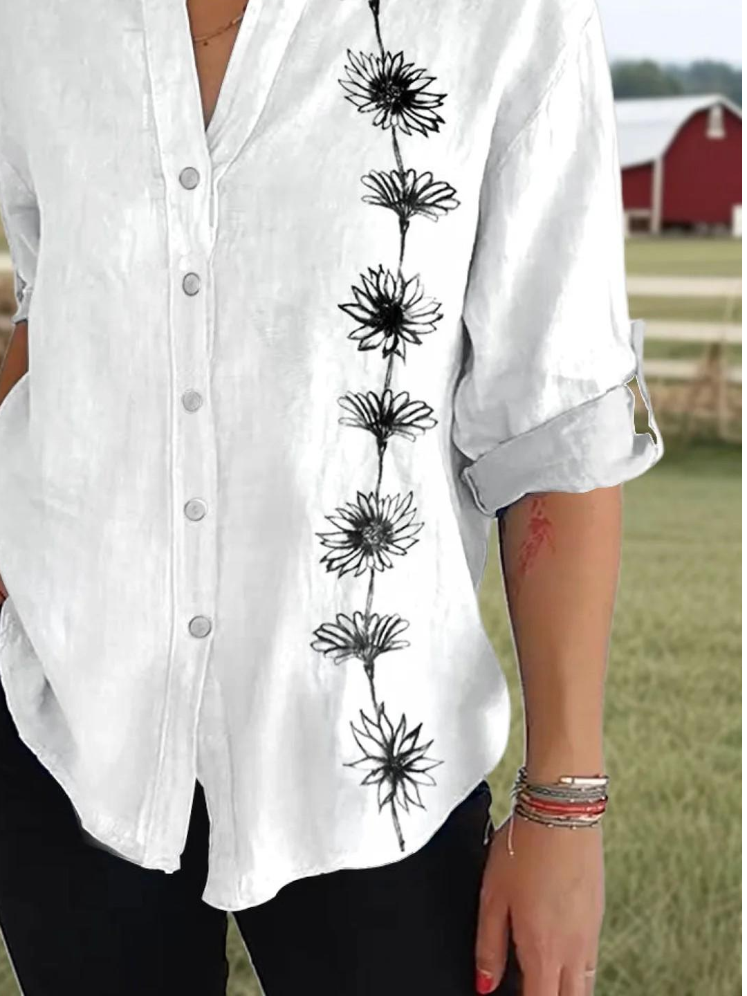 Women's Vintage Art Print Casual Cotton Shirt