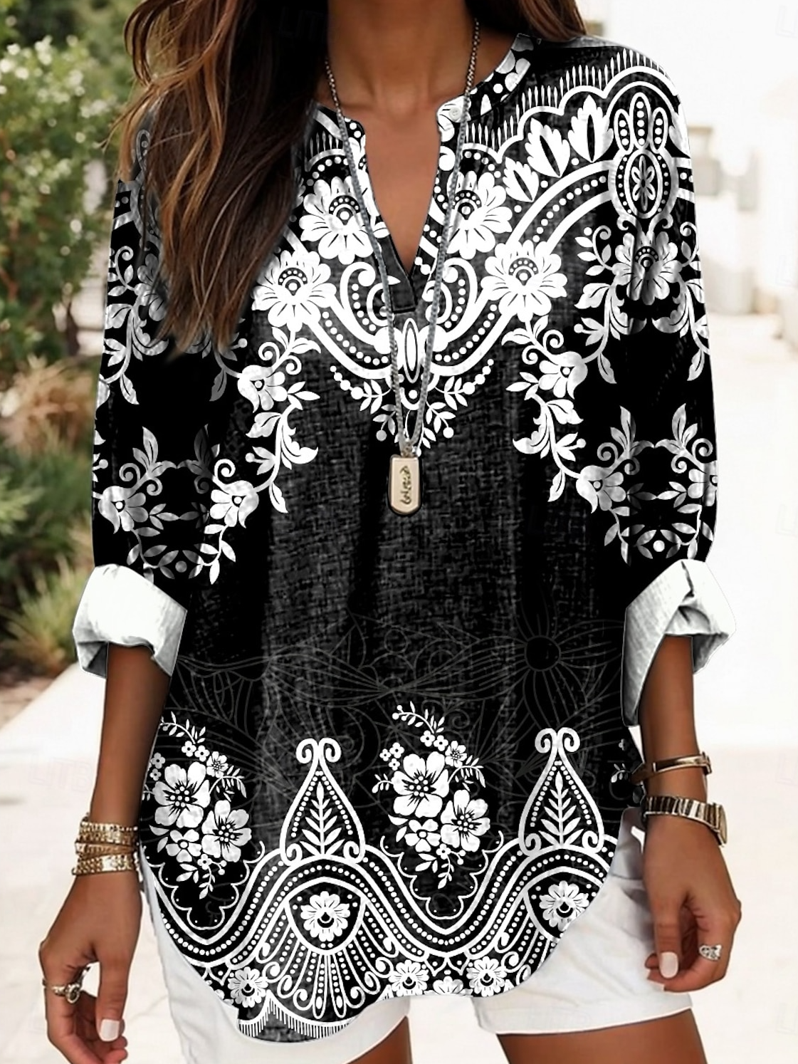 Women's Graphic Geometric Elegant Daily Long Sleeve V Neck Regular Tops