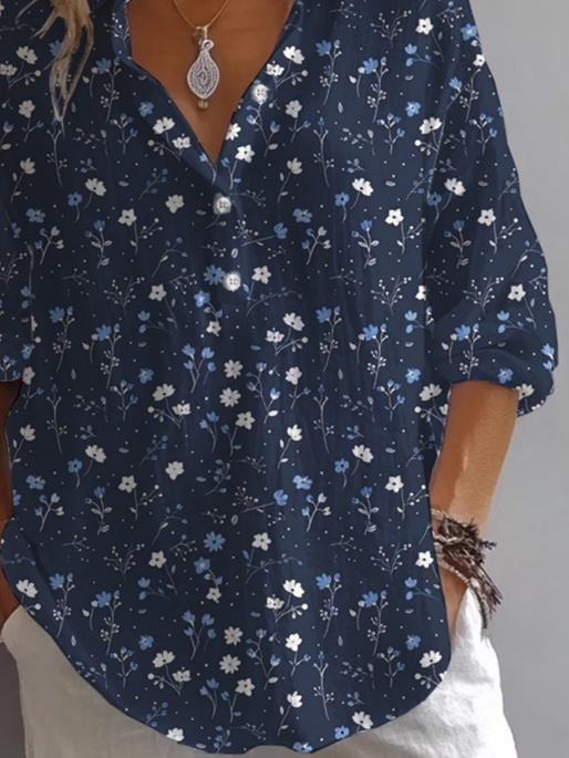 Women's Floral Print Casual Button-Down Shirt