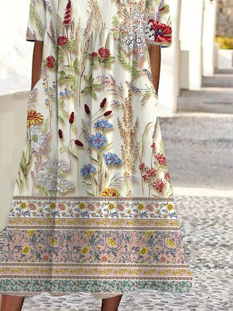 Loose Floral Casual Crew Neck Dress