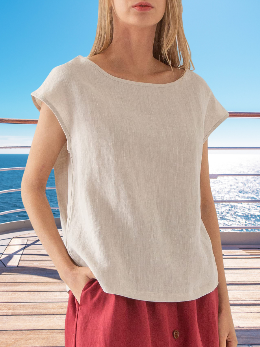 Women's Short Sleeve T-shirt Summer Apricot Plain Linen Crew Neck Daily Going Out Casual Top