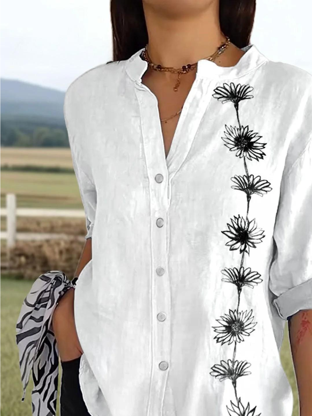 Women's Vintage Art Print Casual Cotton Shirt