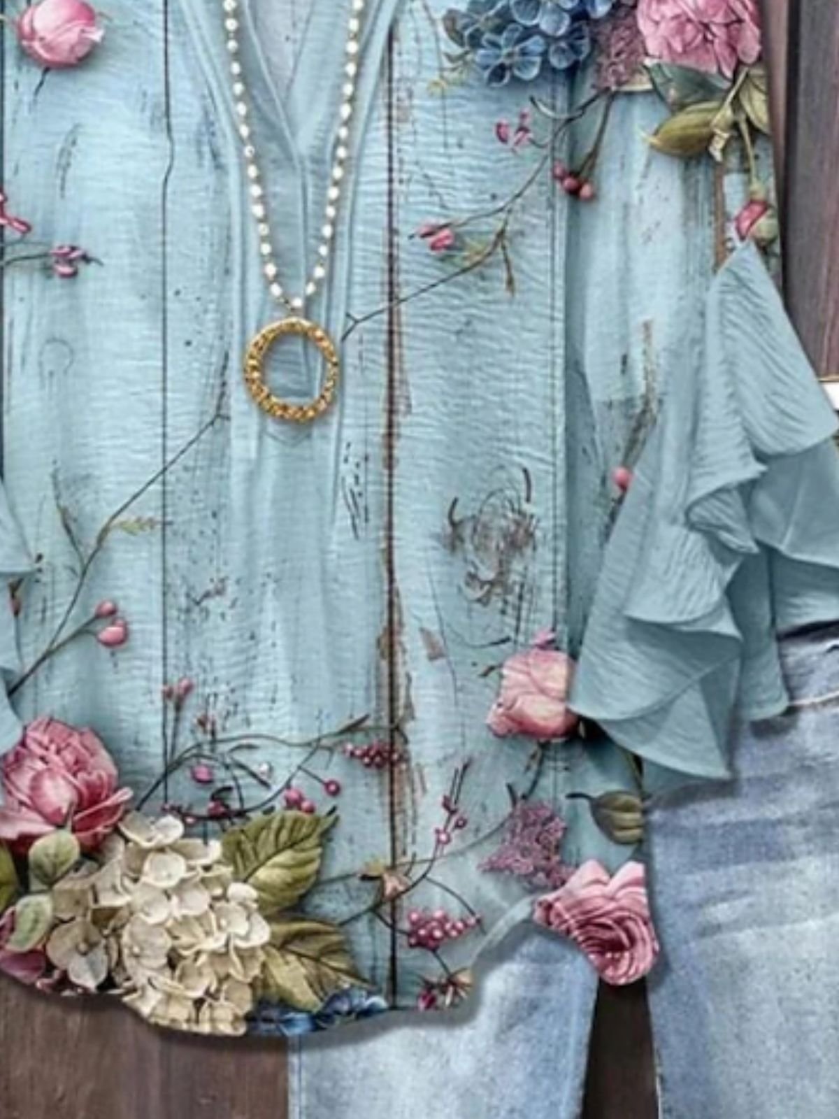 Floral V Neck Casual Blouse